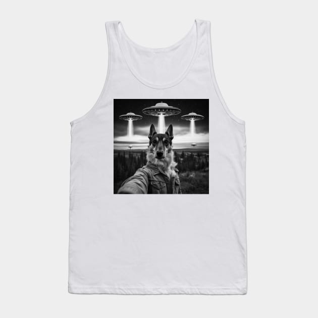 Selfie of Funny Dog And Aliens UFO Tank Top by Megadorim